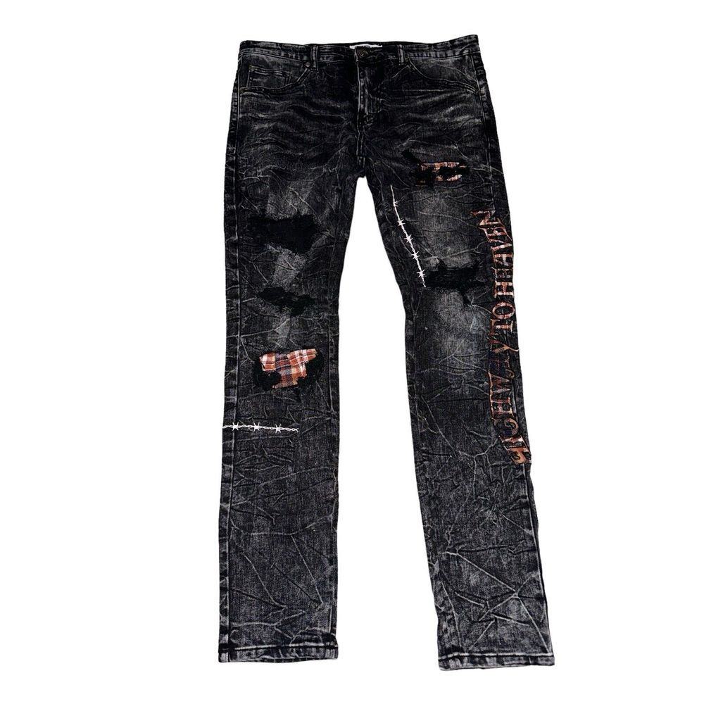 Sugarhill Black Skinny Mens Size 36‎ Jeans Gothic Highway To Heaven Destroyed